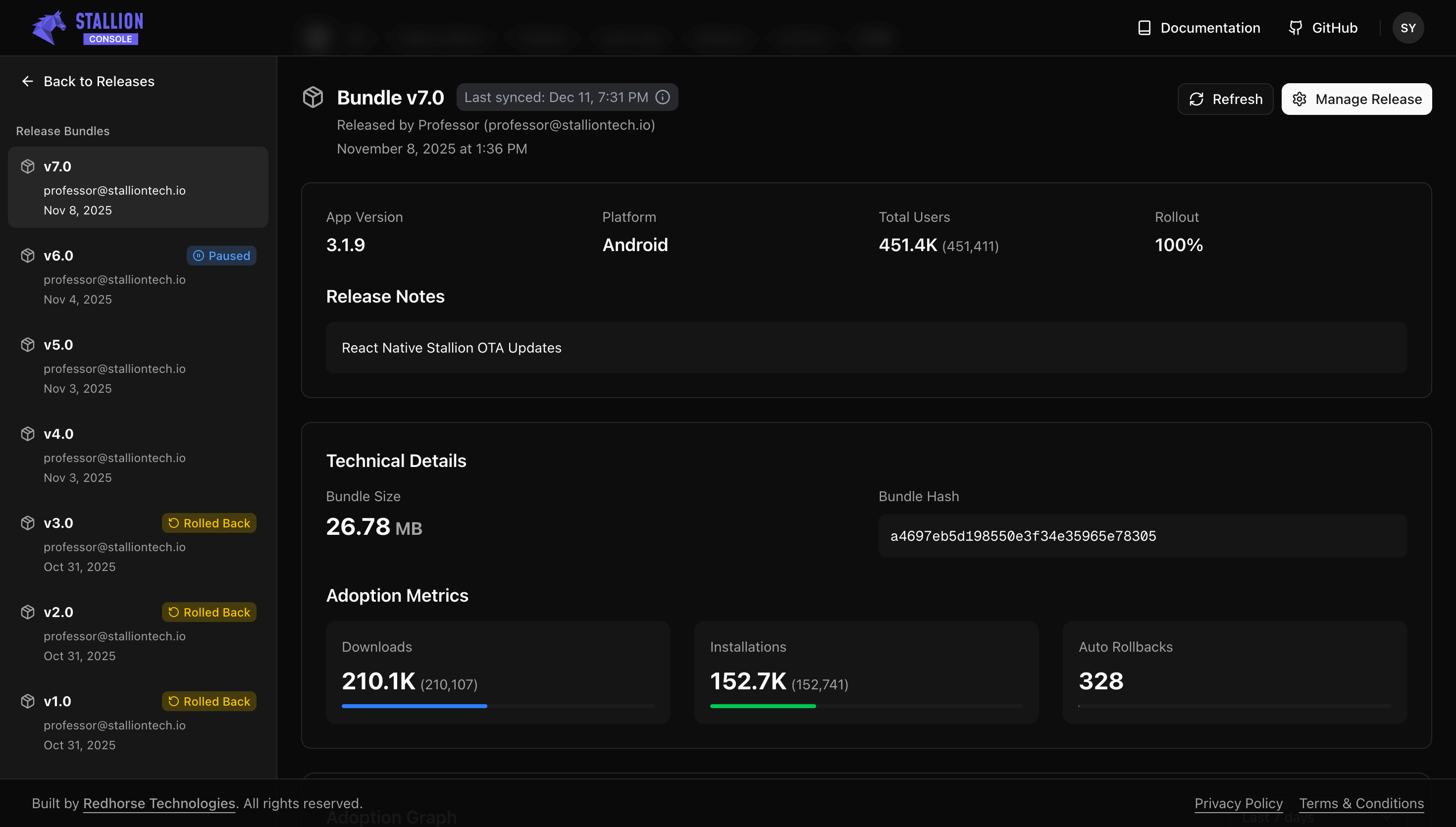 Stallion Console Dashboard